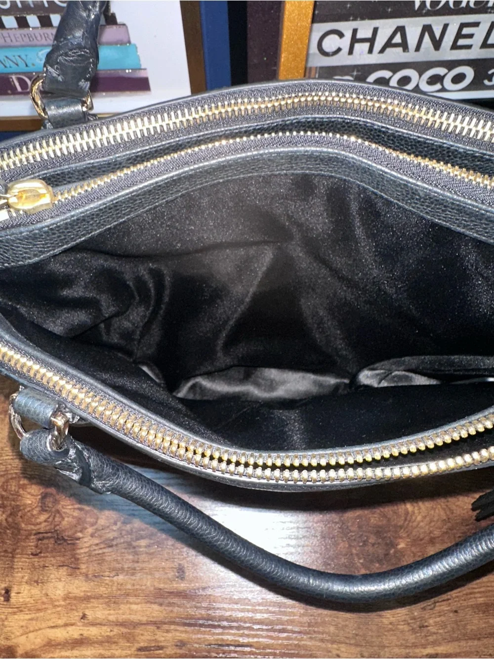 2014 Coach Borough Bag featuring gold-tone hardware and signature zipper pulls.